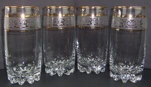 Vintage Paloma Gold & Lace Crystal Highball Glasses Set of 4 Hand Decorated